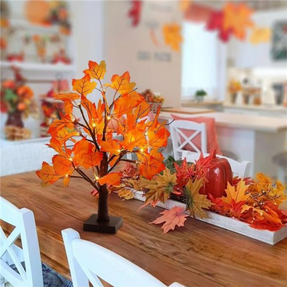 24LED Fall Tree Lighted Maple Tree, Maple Leaf Table Tree,Timer Battery Operated - Picture 4 of 6